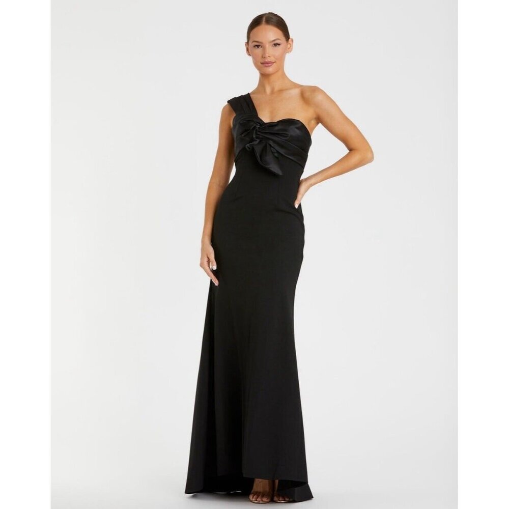 MAC DUGGAL Size 6 Black One-Shoulder Trumpet Gown Dress Cocktail Formal New $398